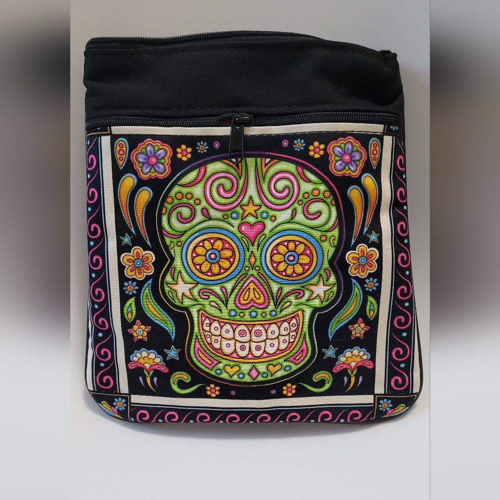 Dia de Los Muertos candy skull cross bag